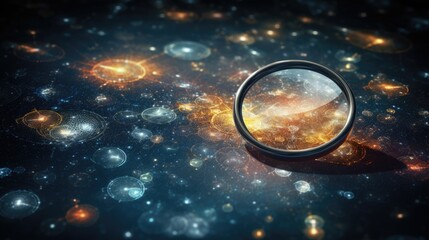 Wall Mural - A magnifying glass reveals a stunning view of a distant galaxy, its swirling arms and bright core visible in intricate detail.