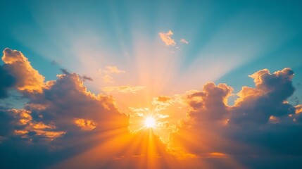 Poster - Real majestic sunrise sundown sky background with gentle colorful clouds without birds Panoramic big size : Generative AI