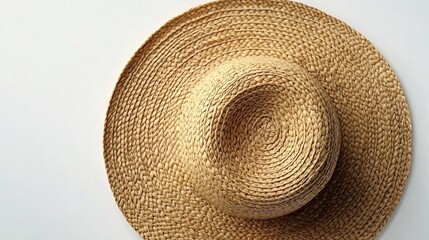 Straw hat isolated on white background top view : Generative AI