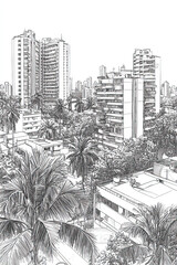 la vega, dominican republic, black and white pen pencil hand-drawn effect portrait drawing illustrat