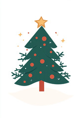 Wall Mural - A cute Christmas tree clip art, a simple flat vector illustration with a white background, minimalistic