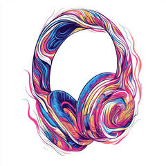 Poster - a headphone print artwork, line art, t-shirt print artwork, hd, white background, colorful, details