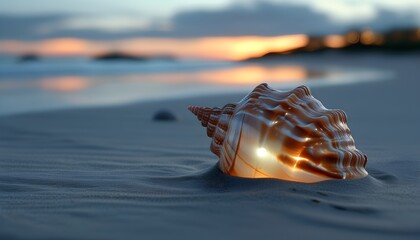 serene evening beachscape with delicate seashells resting on soft sand