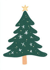 Canvas Print - Cute Christmas tree clipart, a simple flat vector illustration with a white backgroun