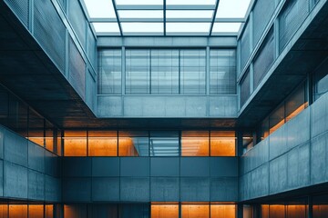 Wall Mural - Modern Concrete Building Interior with Glass Windows and Skylight