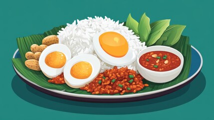 A Plate of Nasi Lemak, a Traditional Malaysian Breakfast