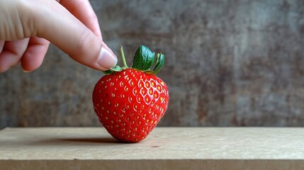 Poster - Hand picking up one strawberry out of cardboard flat : Generative AI