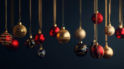 christmas ornaments hanging gold isolated background