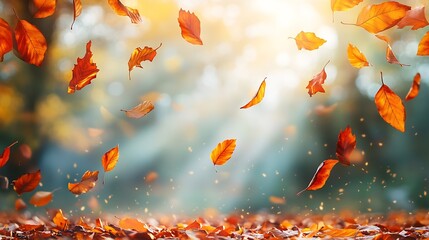 Autumn falling leaves background Fall foliage at sunny day : Generative AI