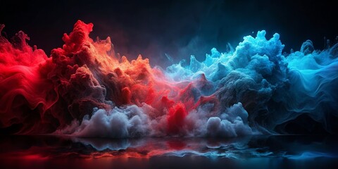 Wall Mural - Abstract Red and Blue Smoke Clouds Reflecting in Water, 3D Rendering, Digital Art, Abstract Background, Smoke, Cloud, Reflection