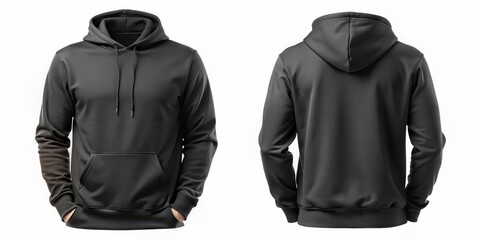 Black Hoodie Mockup - Front and Back View, 3D Rendering, Blank Template, Apparel Design, Clothing, Fashion, Mockup