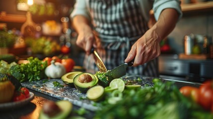 Wall Mural - Person Slicing Avocado in Kitchen