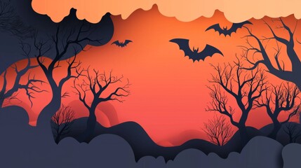 Paper craft. Halloween background. Handmade. Paper cut out with dark background. Background for Halloween cards and decorations. Copy space