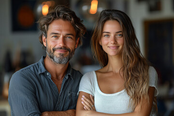 Smiling couple in a casual setting.