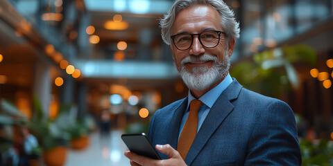 Canvas Print - Smiling businessman in a suit looks at the camera.