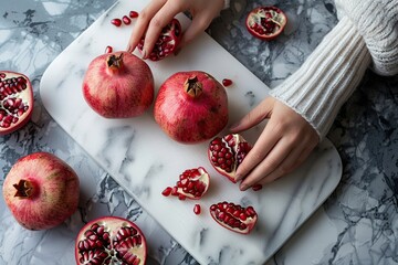 Poster - Pomegranate Cutting on Marble Board