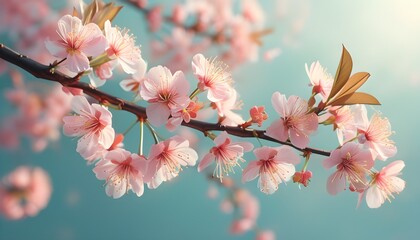 Wall Mural - serene cherry blossom branch in soft focus, bathed in gentle light, creating a tranquil and peaceful spring atmosphere