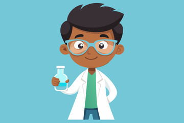 Wall Mural - Vector illustration of boy wearing a lab coat and glasses