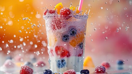 Canvas Print - Refreshing Fruit Smoothie with Splashing Water