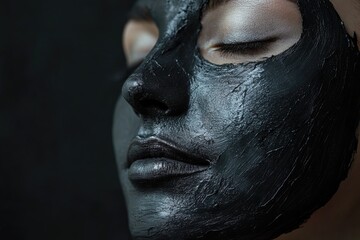 Woman applying black cosmetic face mask to her skin