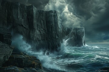 Canvas Print - Stormy Seas Against a Dramatic Cliffscape