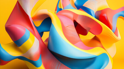 A colorful abstract sculpture comes to life through vibrant dynamic augmented reality patterns that dance around it. Augmented Reality. Illustration