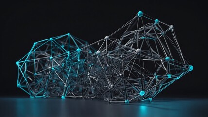 Wall Mural - Futuristic Geometric Structure with Interconnected Nodes and Blue Highlights