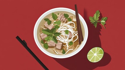 Sticker - Vietnamese Pho Noodle Soup with Beef and Cilantro