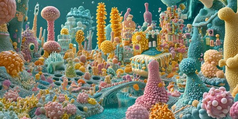 Wall Mural - A vibrant and whimsical landscape of colorful organic structures.