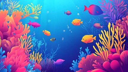 Wall Mural - Colorful coral reef underwater scene with bright tropical fish swimming amongst the coral.