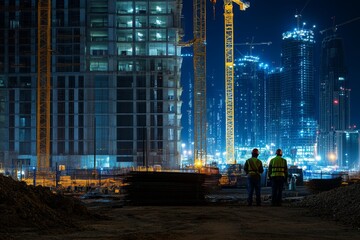 Laborers engaged in construction activities at a modern site in dubai  fast paced urban development