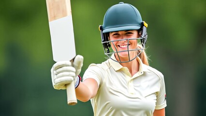 Confident Female Cricket Player Holding Bat on Field