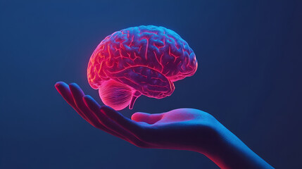 Hand Holding Human Brain - Futuristic Concept of Intelligence, science and mind