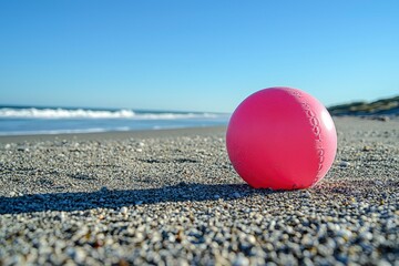 Wall Mural - Pink Beach Ball on a Pebble Shore