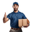 © Rgfx - Smiling delivery man holding box and giving thumbs up Cut out