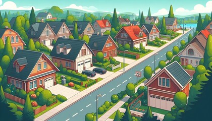 vector,  illustration ,house, home, city, building, town, architecture, illustration, vector, cartoon, street, roof, village, design, landscape, houses, urban, residential, construction, icon, sky, es