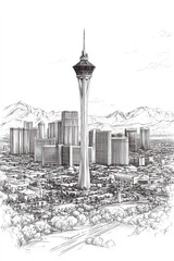 North Las Vegas, Nevada, black and white pen pencil hand-drawn effect portrait drawing illustration for travel poster, card, wallpaper, backdrop or banner. Modern, clear, artistic and simple