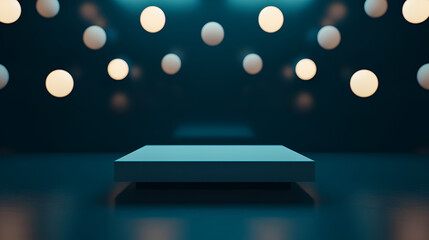 Wall Mural - Minimalist Product Display: Blue Podium with Bokeh Lights