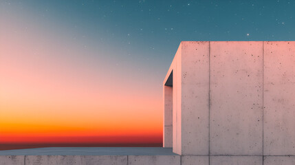 Wall Mural - Minimalist Concrete Architecture at Sunset with Starry Sky - Perfect for Modern Design Projects