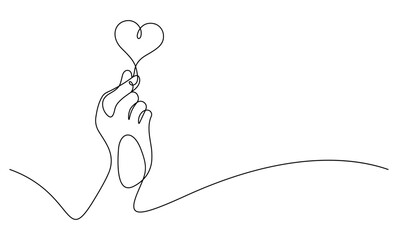 Wall Mural - finger heart hand sign gesture one line continuous minimalist