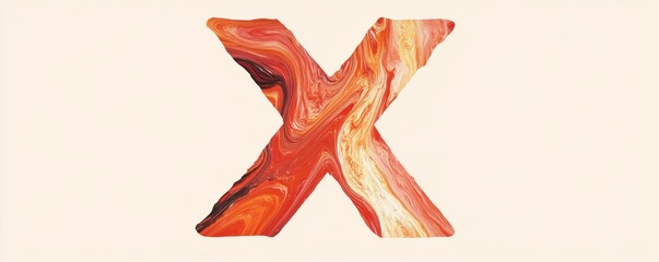 Sticker - Abstract letter x with red and orange marble texture on beige background