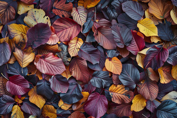 Canvas Print - A pile of leaves with a variety of colors, including red, yellow, and brown