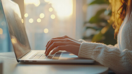 A person in a cozy study room, working on a laptop while seated comfortably, soft background