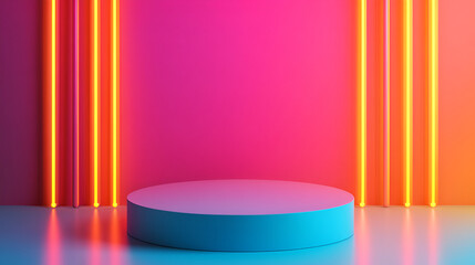 Sticker - Modern Product Display with Neon Lights and Vivid Color Palette