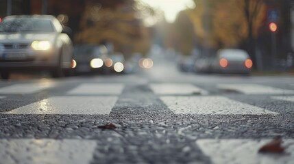 A blurry image of a busy street with cars and a crosswalk