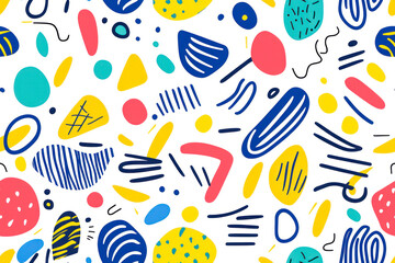 Wall Mural - Fun colorful line doodle seamless pattern. Creative minimalist style art background for children.