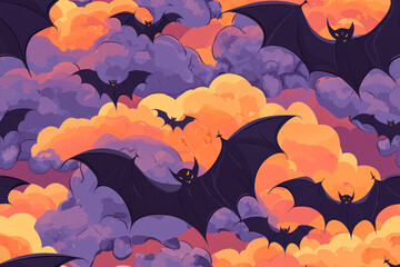 Wall Mural - Halloween cartoon bats cloud seamless pattern.