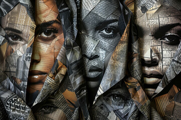 Poster - A collage of faces made from newspaper clippings