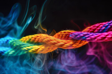 Canvas Print - A colorful rope is tied in a knot, with smoke in the background