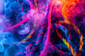 Sticker - A colorful, multi-colored rope is surrounded by smoke